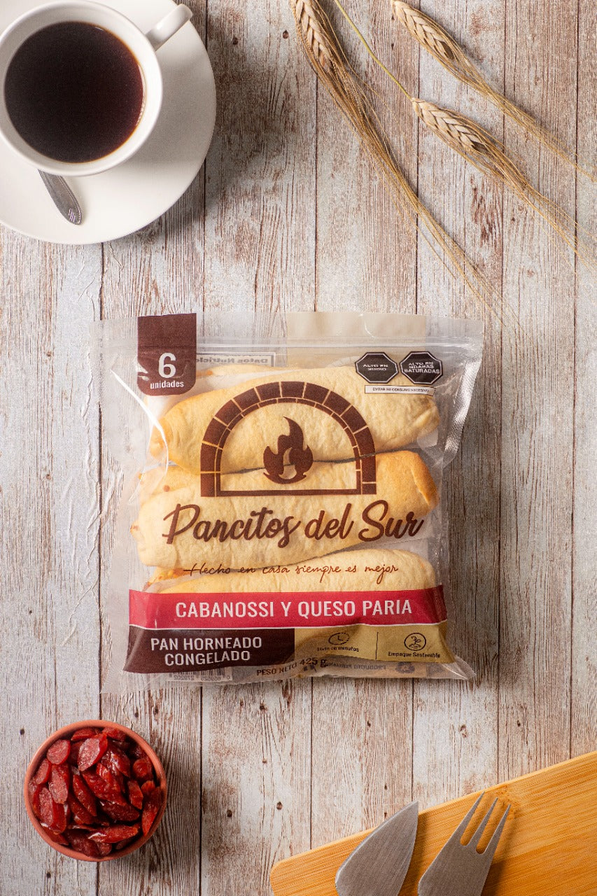 Pack x6 de panes congelados de cabanossi y queso paria - Pancitos del Sur